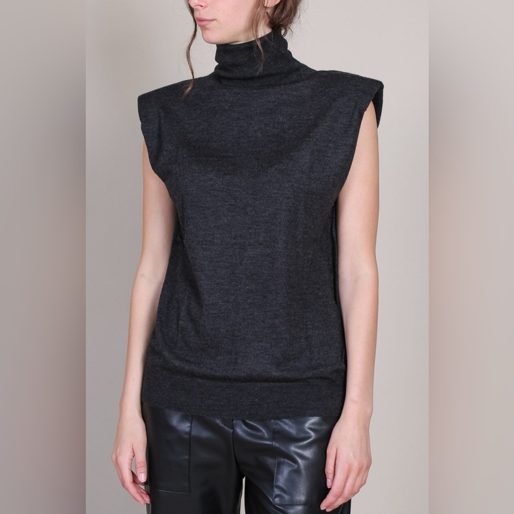 Loulou Studio Fazziolu Padded Shoulder Top Wool Cashmere‎ Blend Black Melange Lg